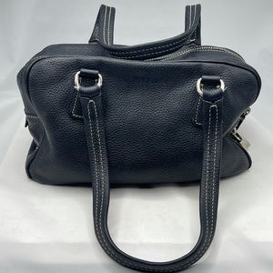 Authentic PRADA Black Pebble Leather Handbag Logo Silver Metal Shoulder Purse